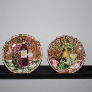 2 Set  of Handmade Ceramic Wine Bottle + Glass, Grape & Leaf, + Art Deco Plates